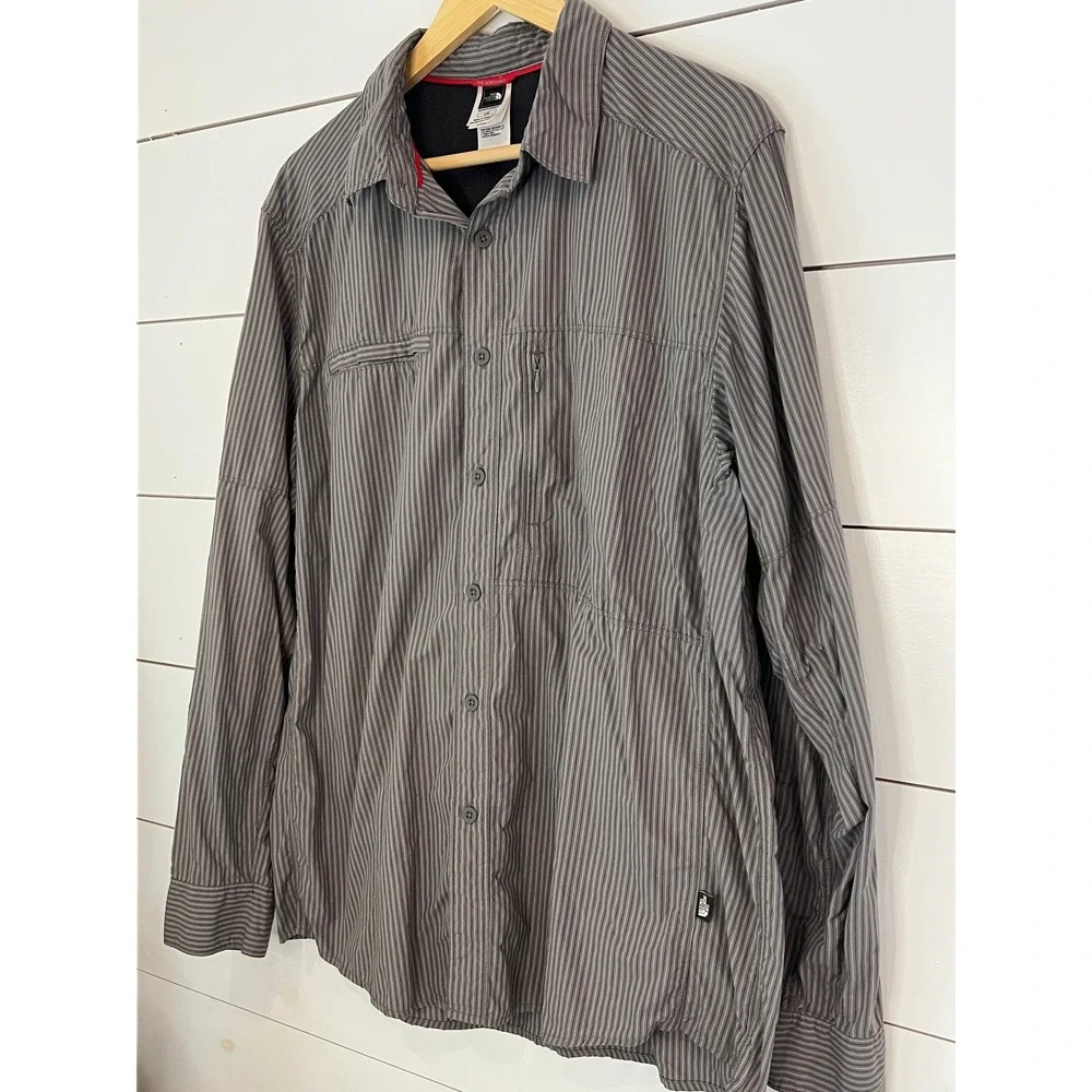 The North Face Mens Large Grey Striped Hiking Shirt Long Sleeve Vented Gorpcore